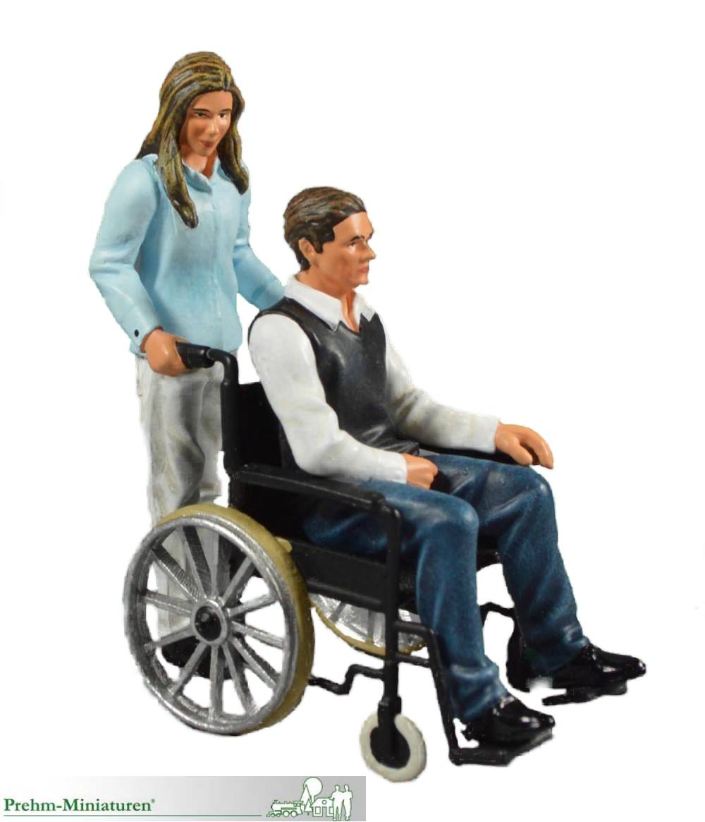 Art.Nr. 500124 - Mann im Rollstuhl mit Begleiterin - Figuren Set - Metall, fein detailliert und handbemalt