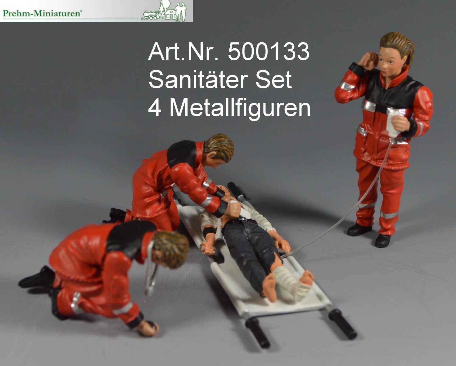 Art. Nr. 500133 - Medi-Set - zwei Sanitäter, Notarzt und verletzte Person - 4er Set - Metallfiguren - fein bemalt